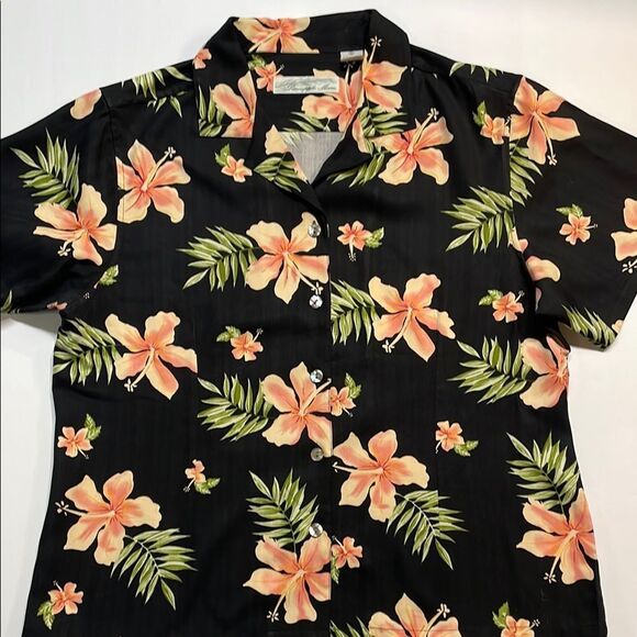 Pineapple Moon Womens Silk Vibrant Tropical Print Button Down Blouse Sz XL - Picture 1 of 6